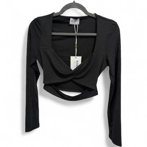 Runaway The Label Annalise Black Ribbed Long Sleeve Cutout Crop Top M NWT - Picture 2 of 8